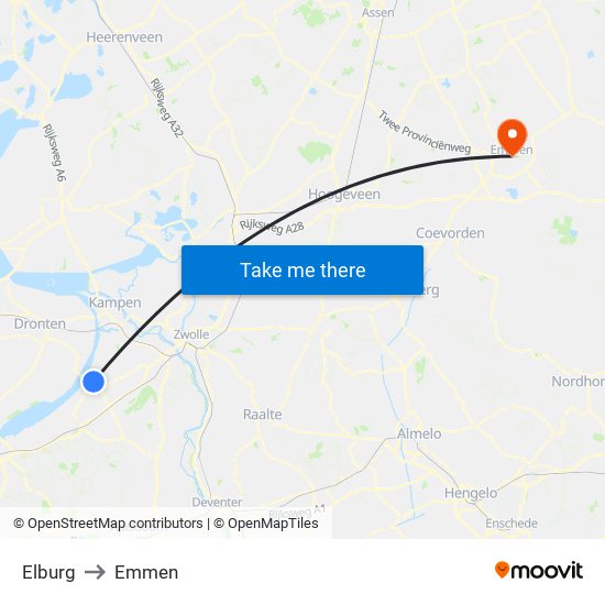 Elburg to Emmen map