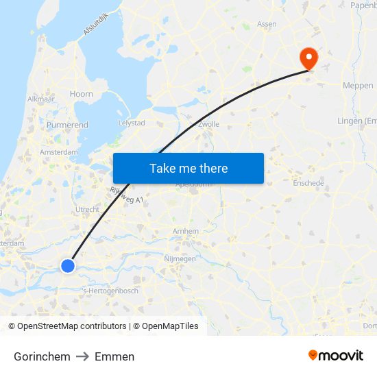 Gorinchem to Emmen map