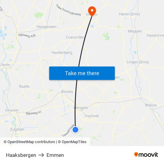 Haaksbergen to Emmen map
