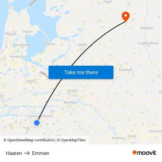 Haaren to Emmen map