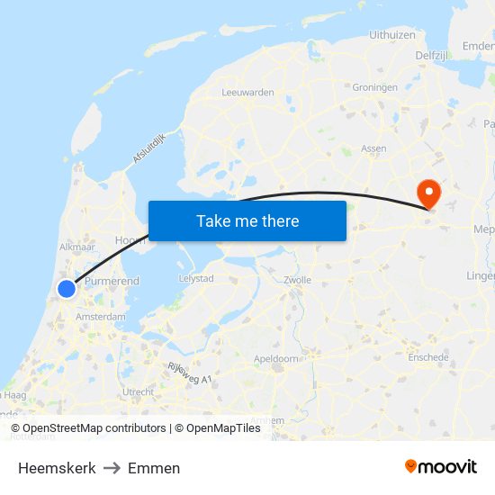 Heemskerk to Emmen map