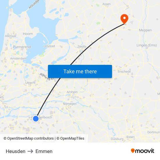Heusden to Emmen map