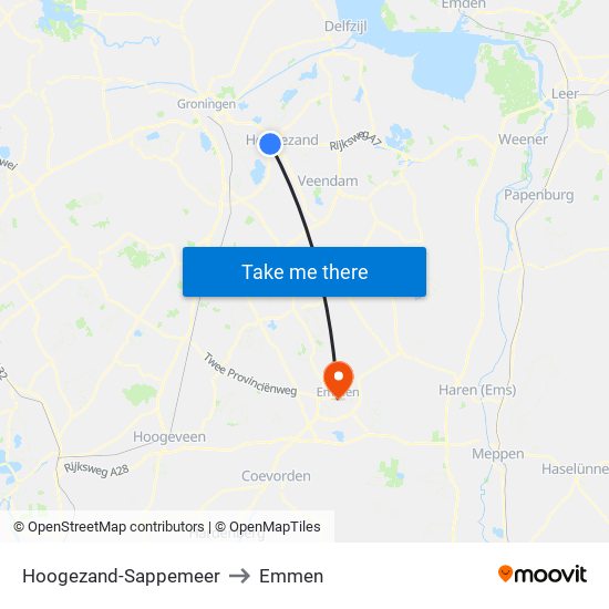 Hoogezand-Sappemeer to Emmen map