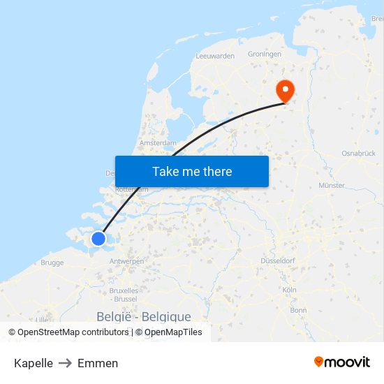 Kapelle to Emmen map