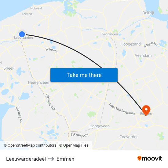 Leeuwarderadeel to Emmen map