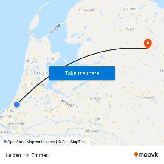 Leiden to Emmen map