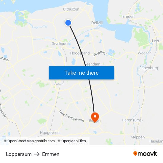 Loppersum to Emmen map