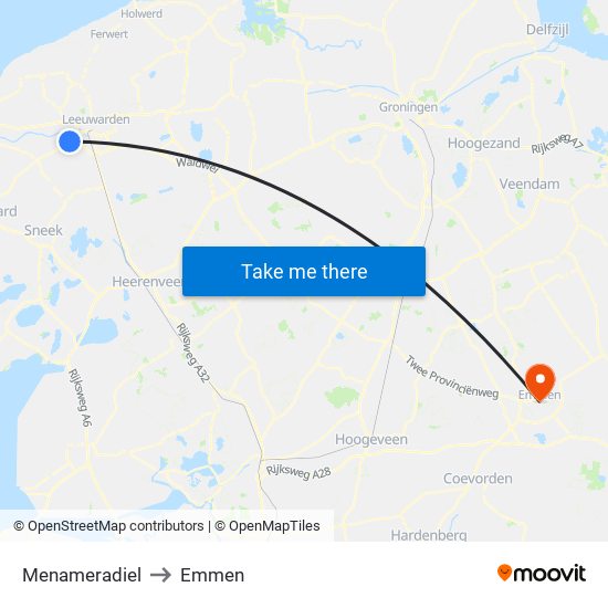 Menameradiel to Emmen map