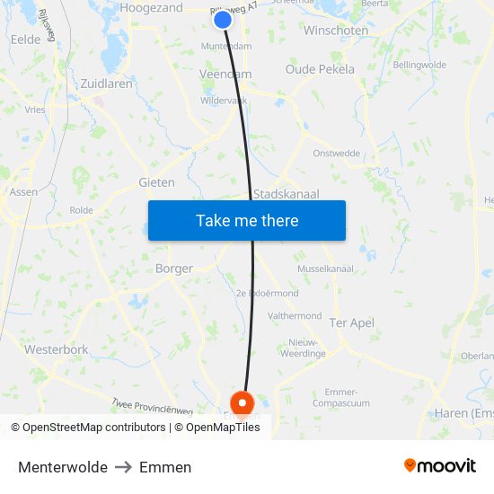 Menterwolde to Emmen map