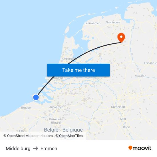 Middelburg to Emmen map