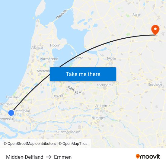 Midden-Delfland to Emmen map