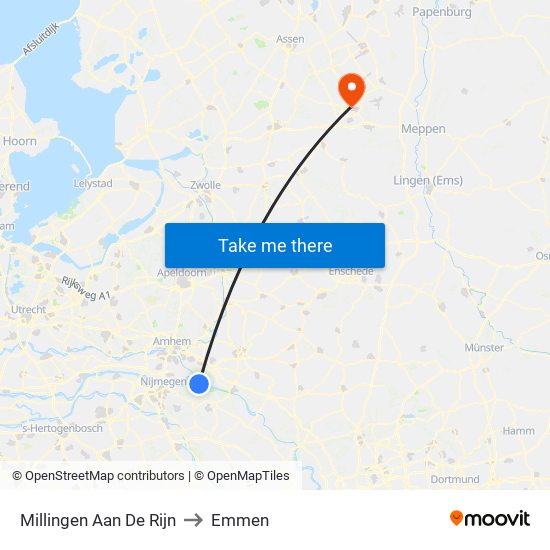 Millingen Aan De Rijn to Emmen map