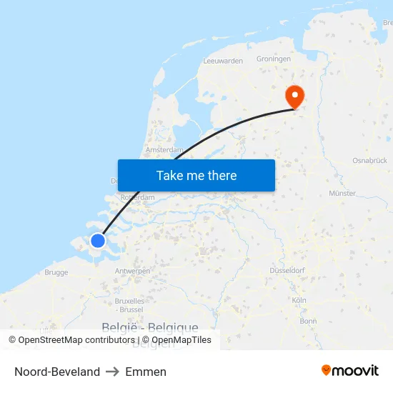 Noord-Beveland to Emmen map