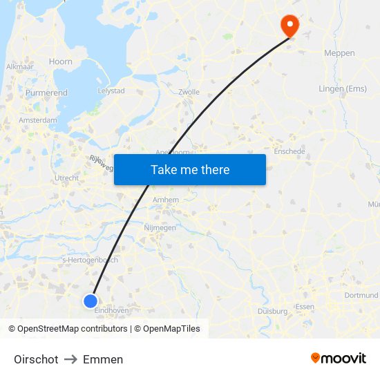 Oirschot to Emmen map