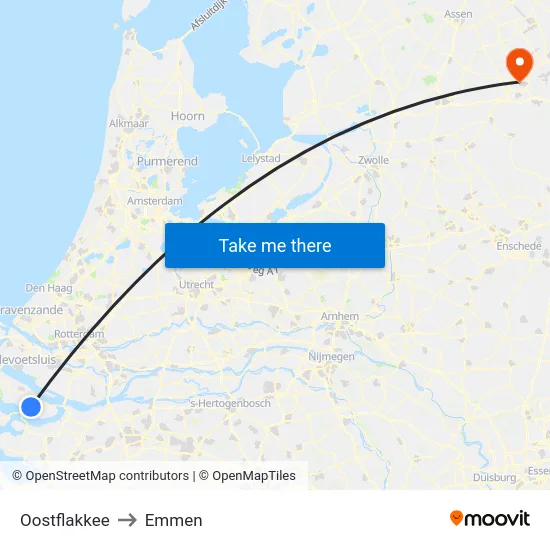 Oostflakkee to Emmen map