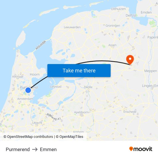 Purmerend to Emmen map