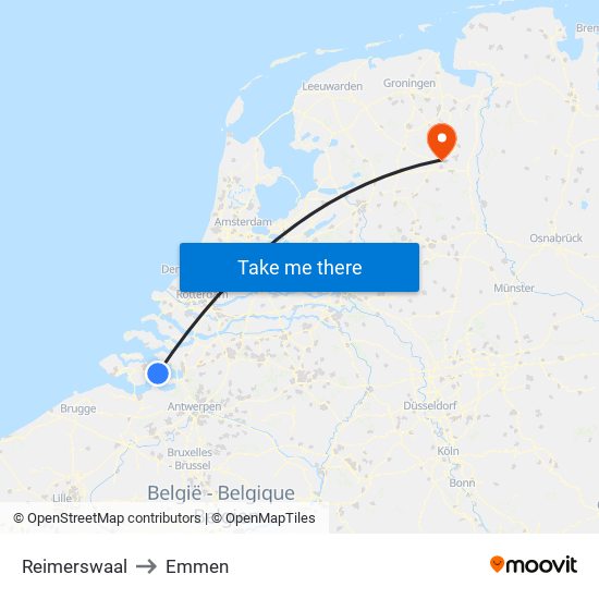 Reimerswaal to Emmen map
