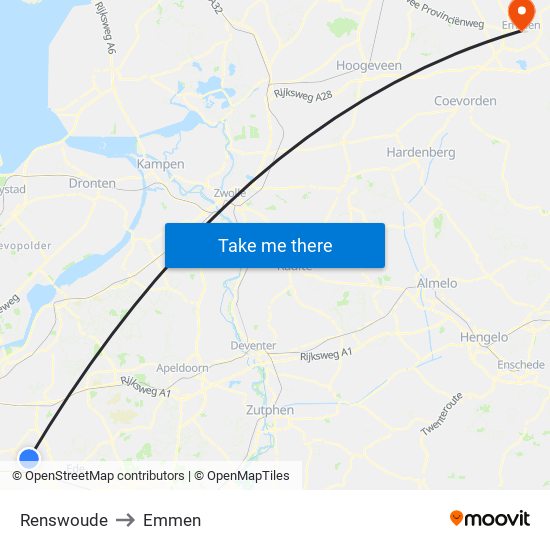 Renswoude to Emmen map