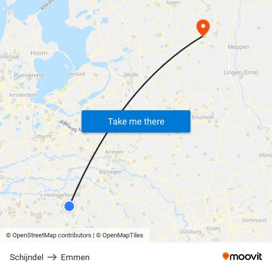 Schijndel to Emmen map