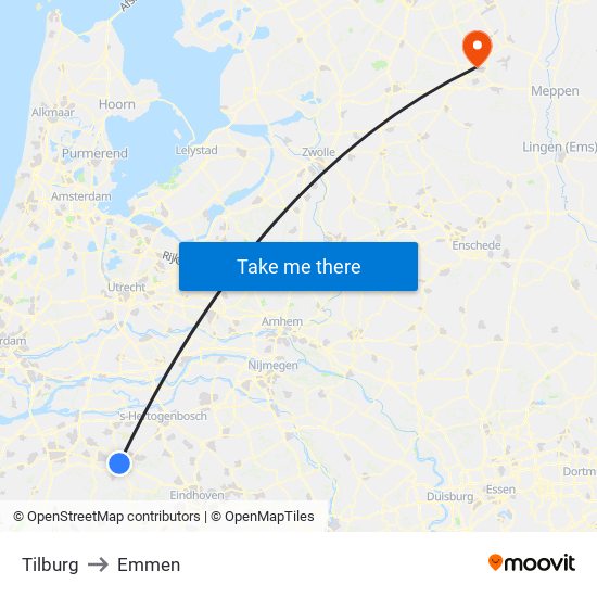 Tilburg to Emmen map