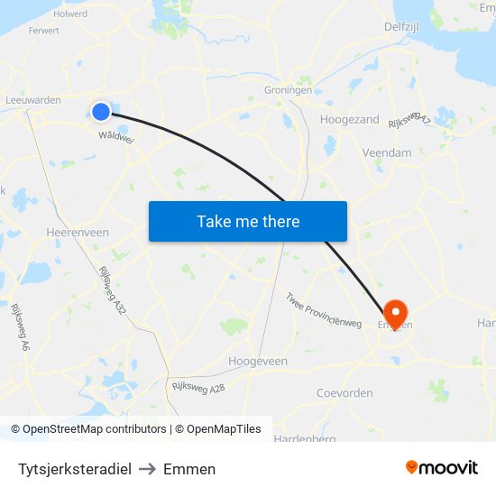 Tytsjerksteradiel to Emmen map