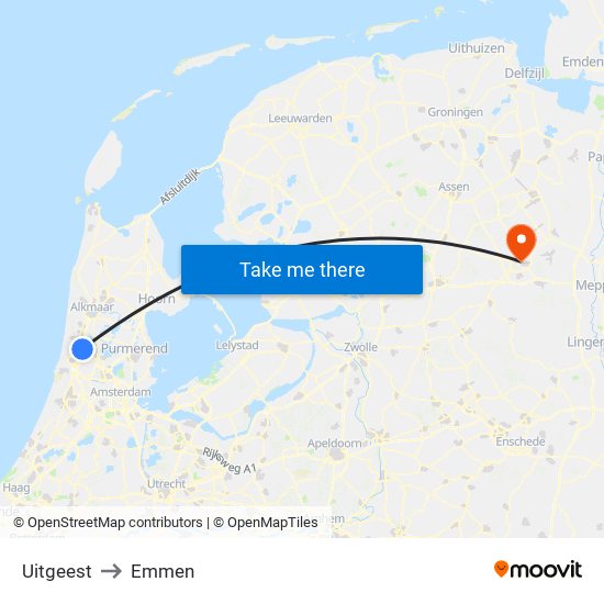 Uitgeest to Emmen map