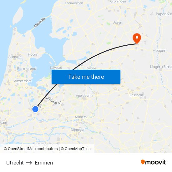Utrecht to Emmen map