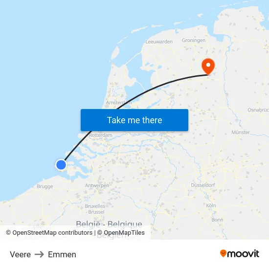 Veere to Emmen map