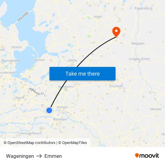 Wageningen to Emmen map