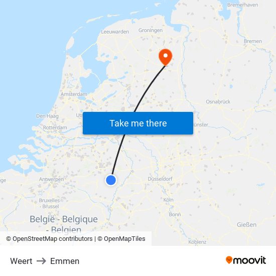 Weert to Emmen map