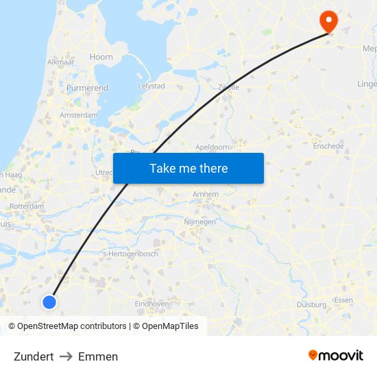 Zundert to Emmen map