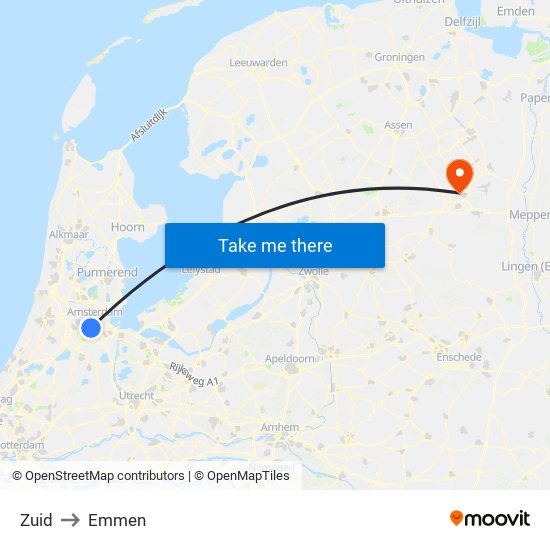 Zuid to Emmen map