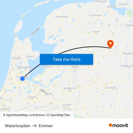 Waterlooplein to Emmen map
