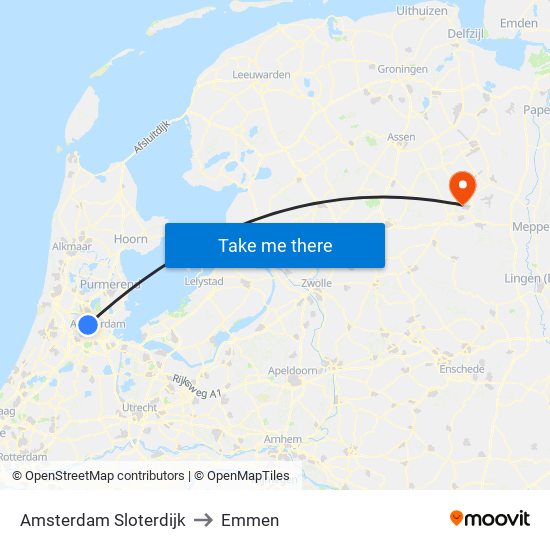 Amsterdam Sloterdijk to Emmen map