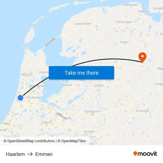 Haarlem to Emmen map