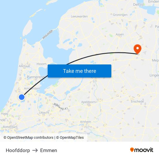 Hoofddorp to Emmen map