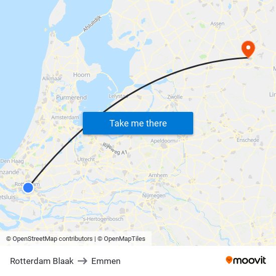 Rotterdam Blaak to Emmen map