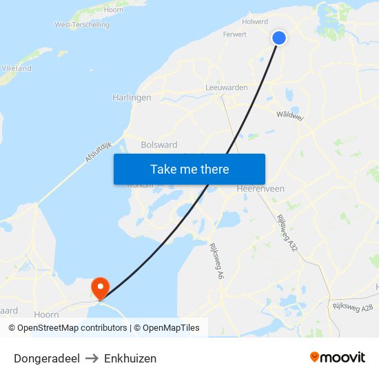 Dongeradeel to Enkhuizen map