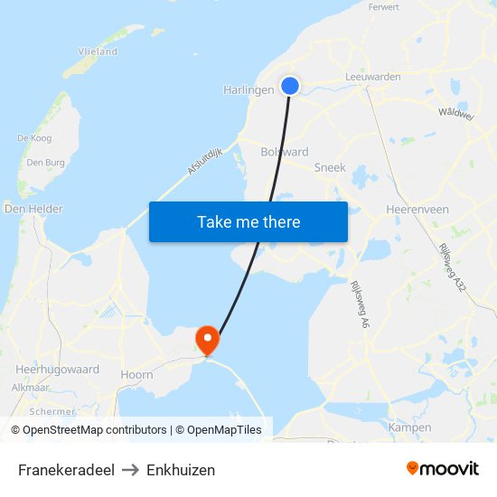 Franekeradeel to Enkhuizen map