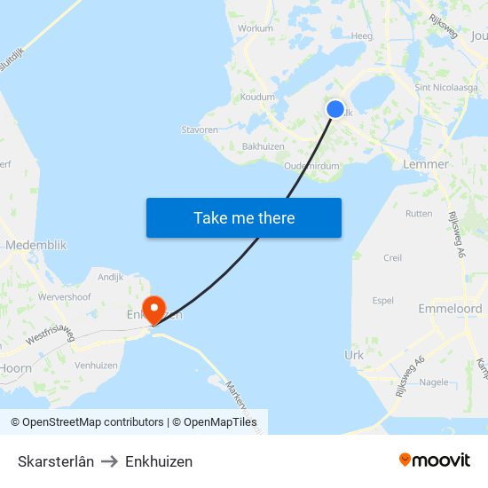 Skarsterlân to Enkhuizen map