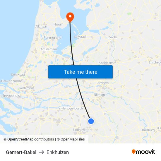 Gemert-Bakel to Enkhuizen map