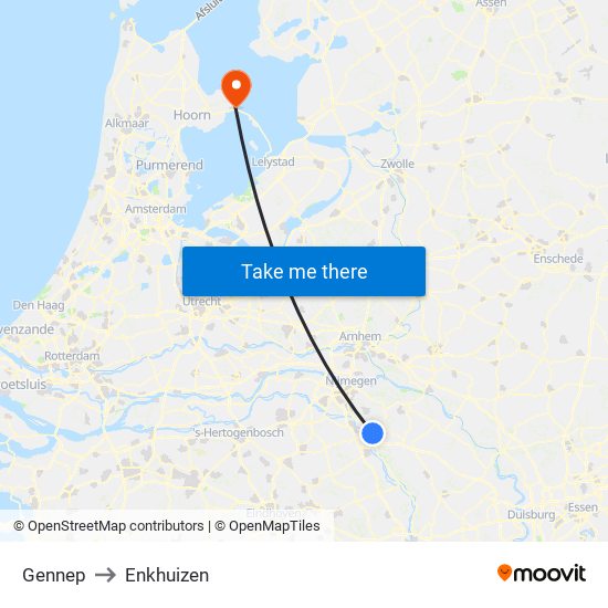 Gennep to Enkhuizen map