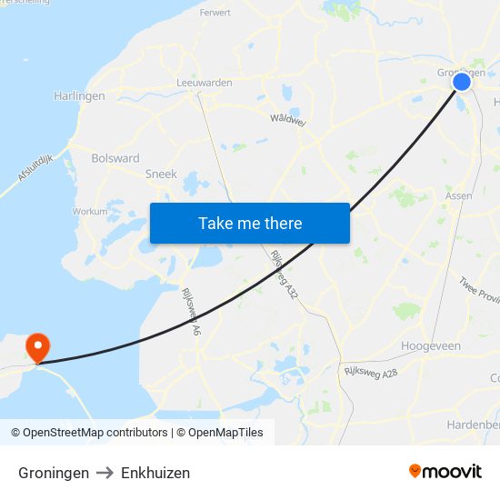 Groningen to Enkhuizen map