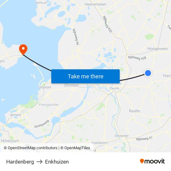 Hardenberg to Enkhuizen map