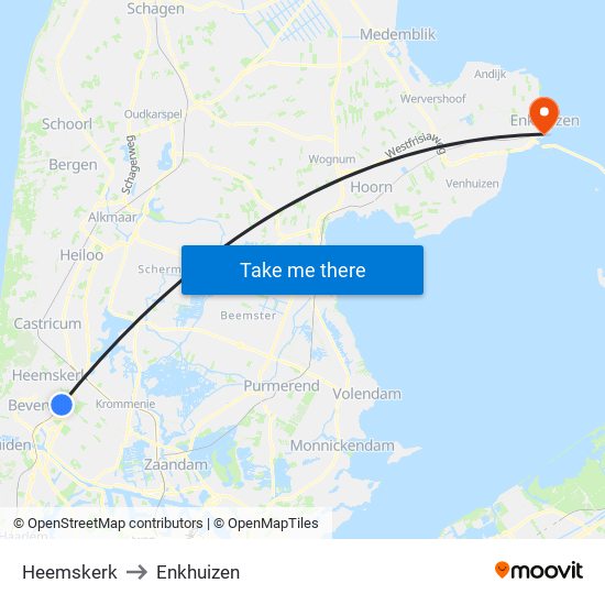 Heemskerk to Enkhuizen map