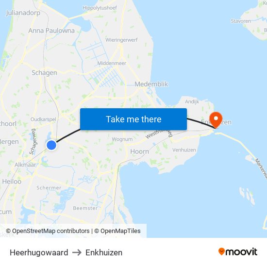 Heerhugowaard to Enkhuizen map