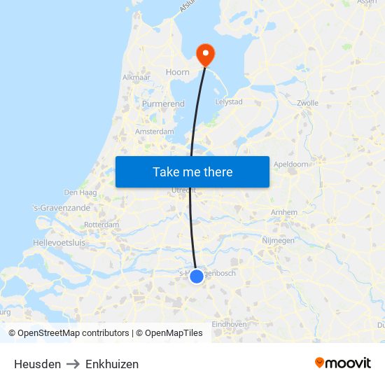 Heusden to Enkhuizen map