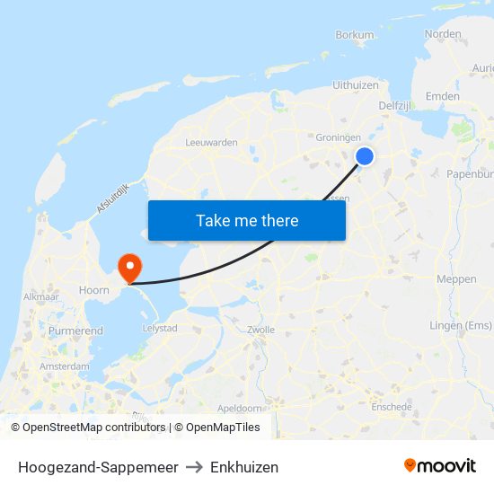 Hoogezand-Sappemeer to Enkhuizen map