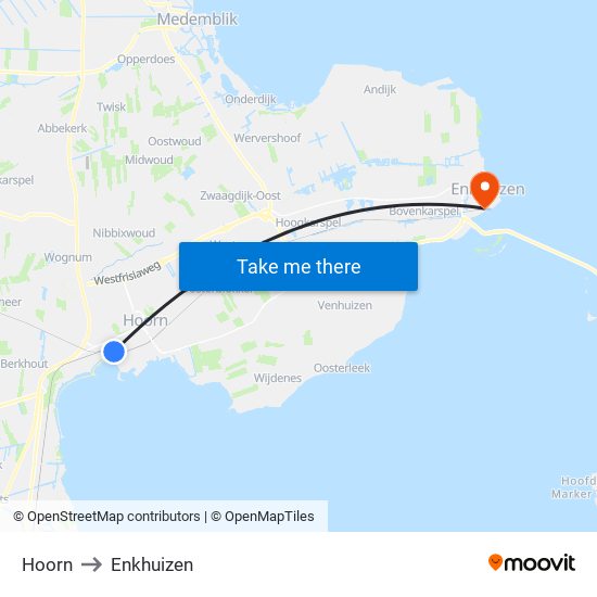 Hoorn to Enkhuizen map