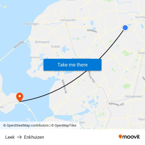 Leek to Enkhuizen map